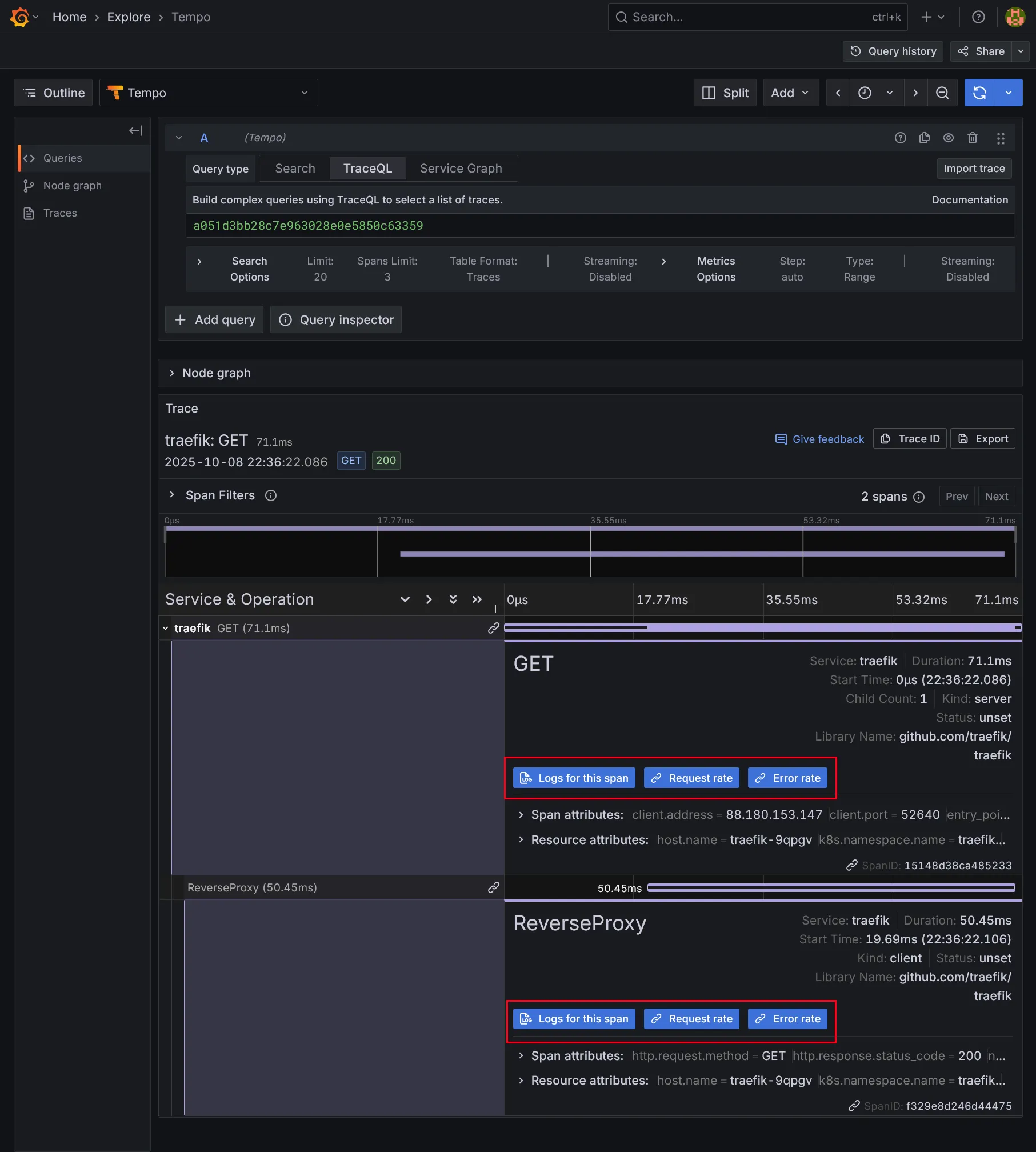 Drilldown logs to trace