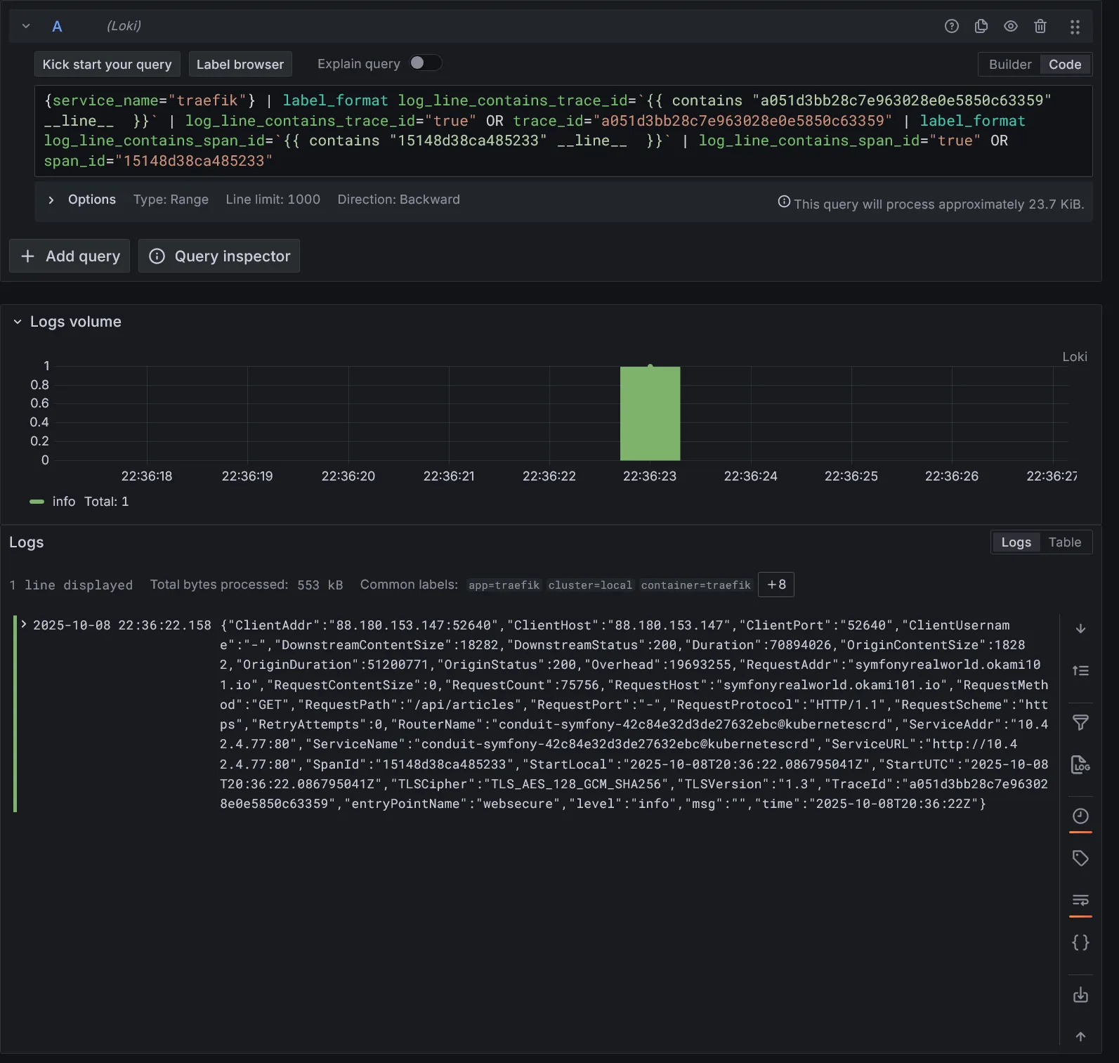 Drilldown trace to logs