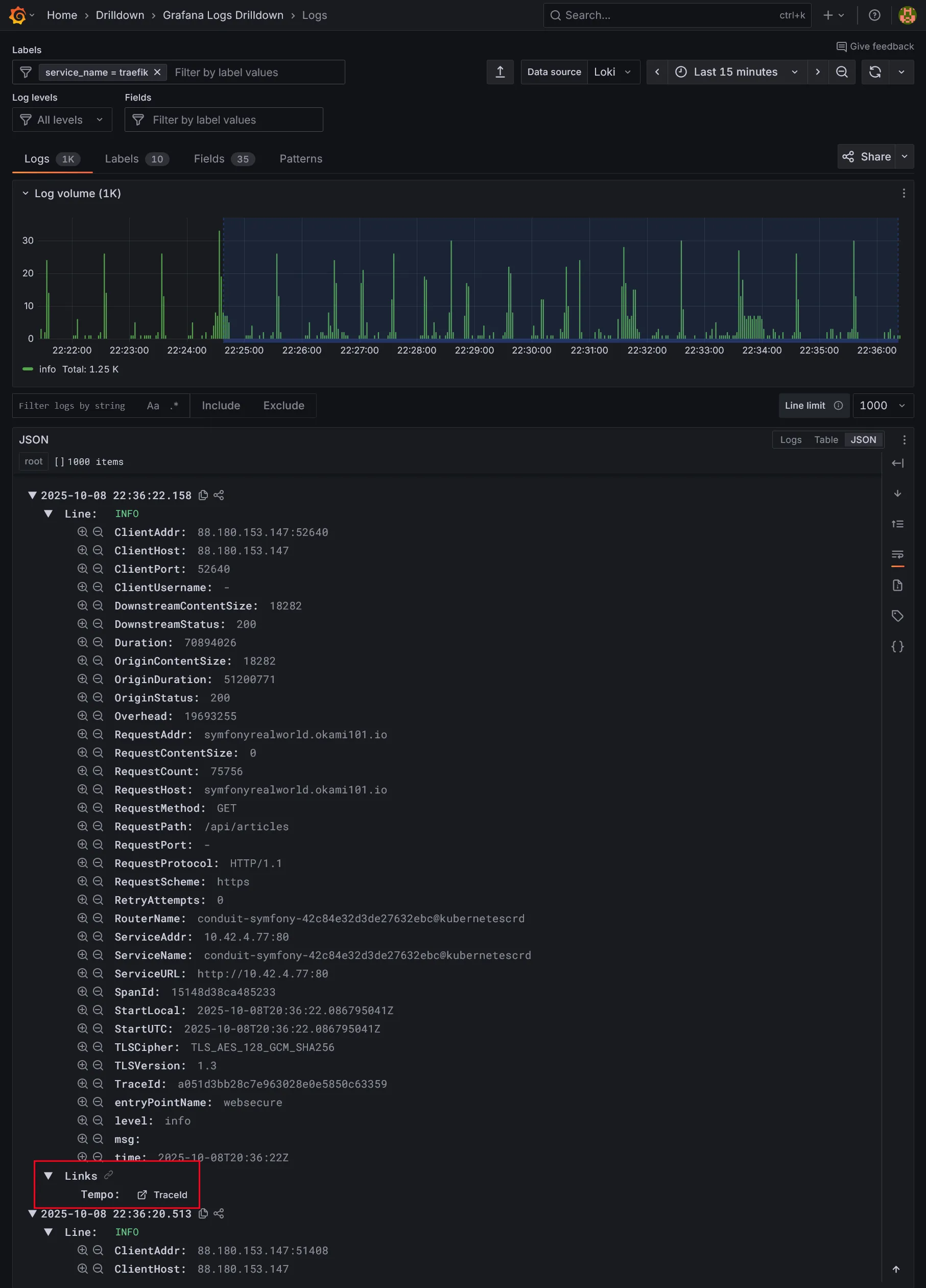 Drilldown Traefik logs