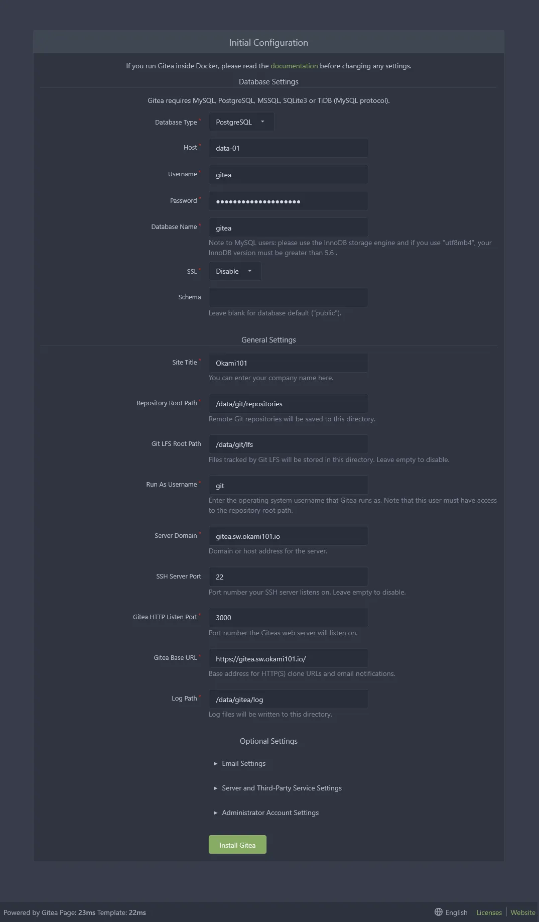 Gitea admin dashboard